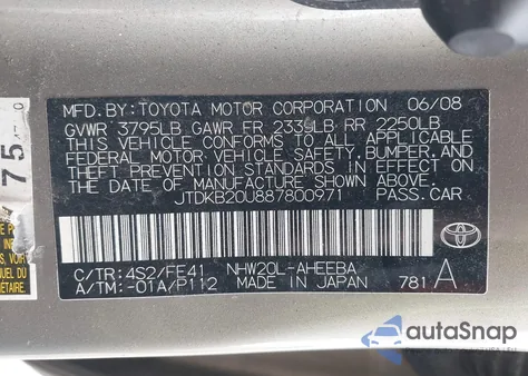 2008 Toyota Prius z USA, uszkodzony, nr VIN JTDKB20U887800971